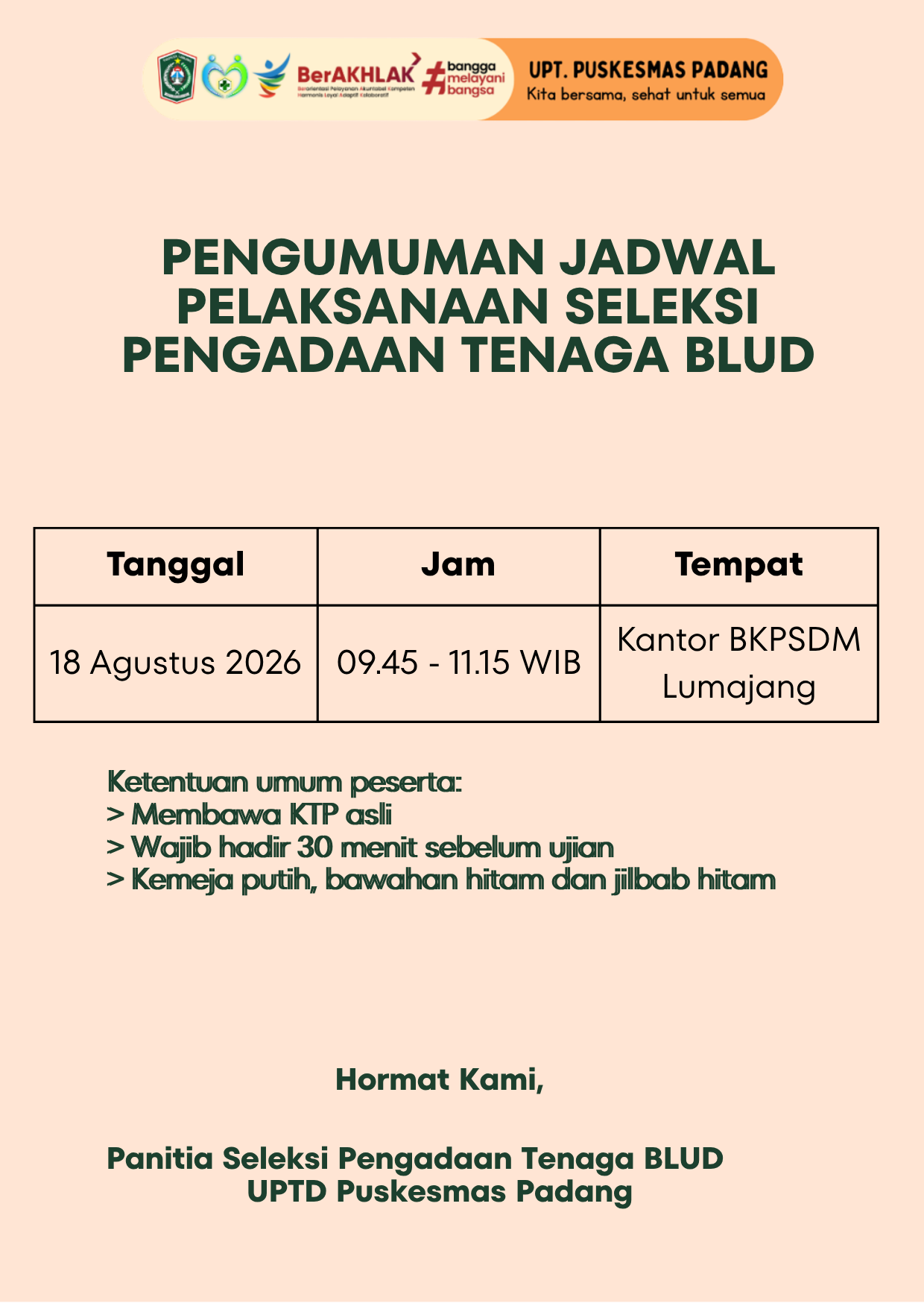 Pengumuman Tes Seleksi Kompetensi Pengadaan Tenaga BLUD