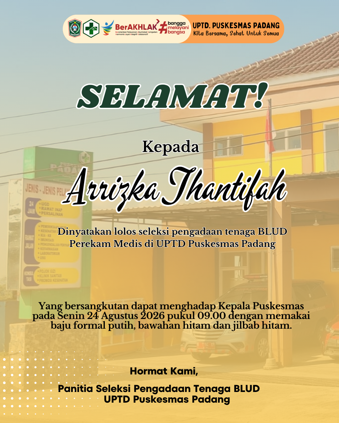 Hasil Final Seleksi Pengadaan Tenaga BLUD Perekam Medis
